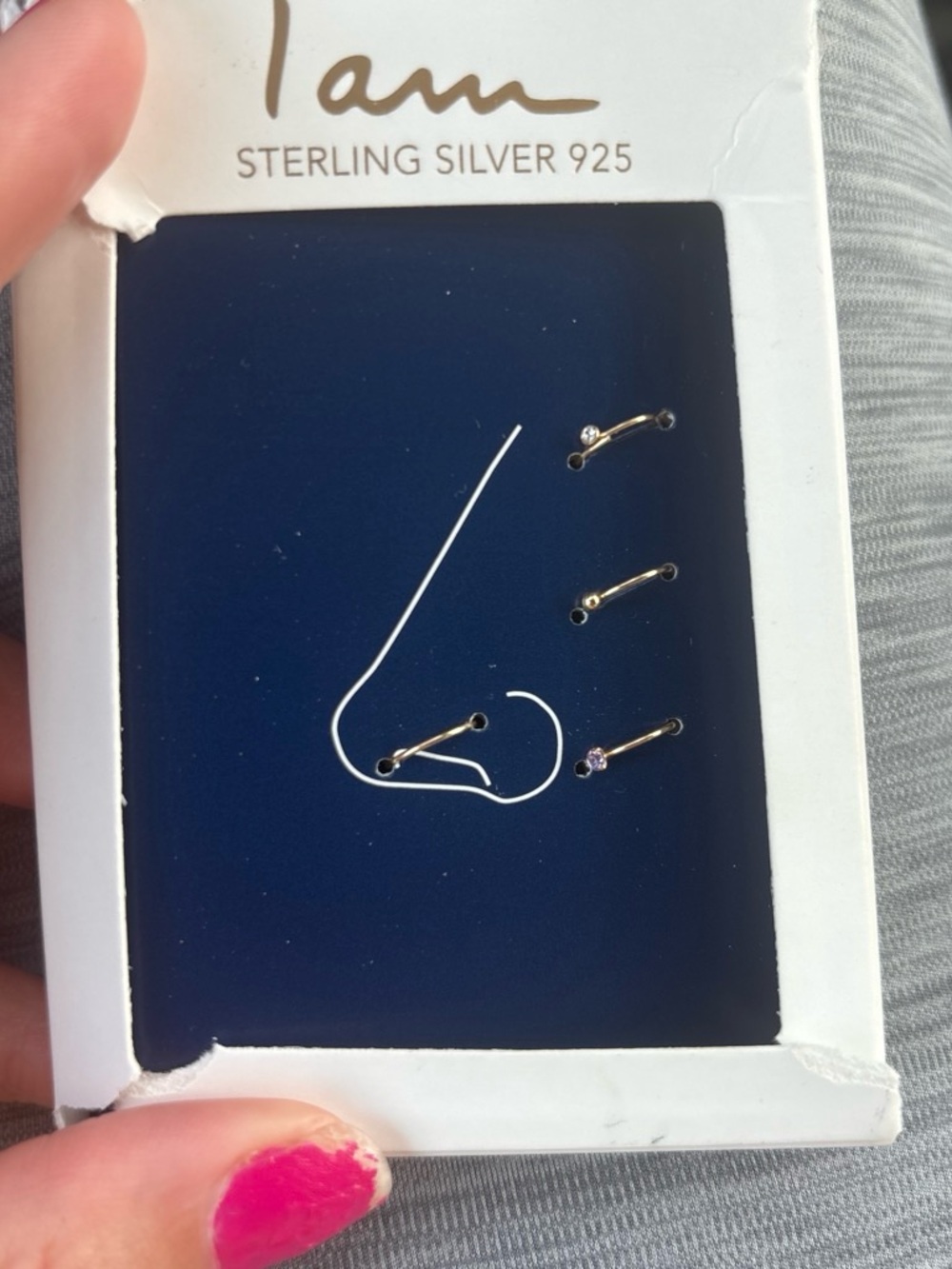 I Am Sterling Silver 925 Nose & Ear Stud Set - Silver with Clear Stones